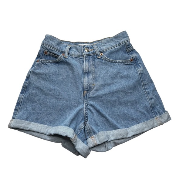 Topshop Women's High Rise Denim Mom Cuffed Shorts US 2 Summer Spring - Picture 1 of 4